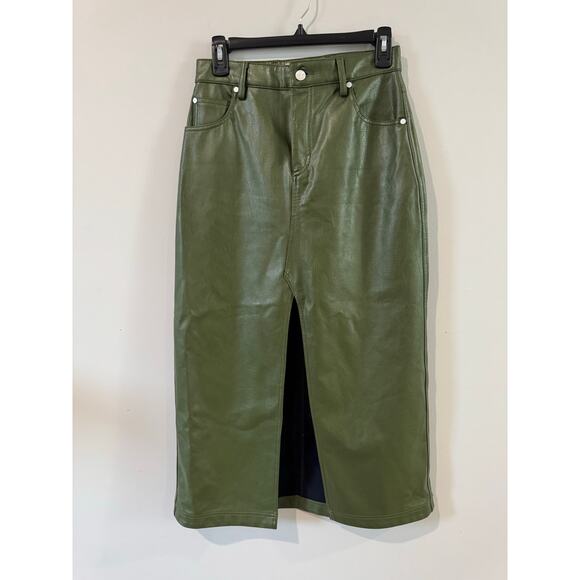 Anthropologie Pilcro The Madi Faux Leather Midi Skirt Green Front Slit Size 2P - Picture 1 of 7